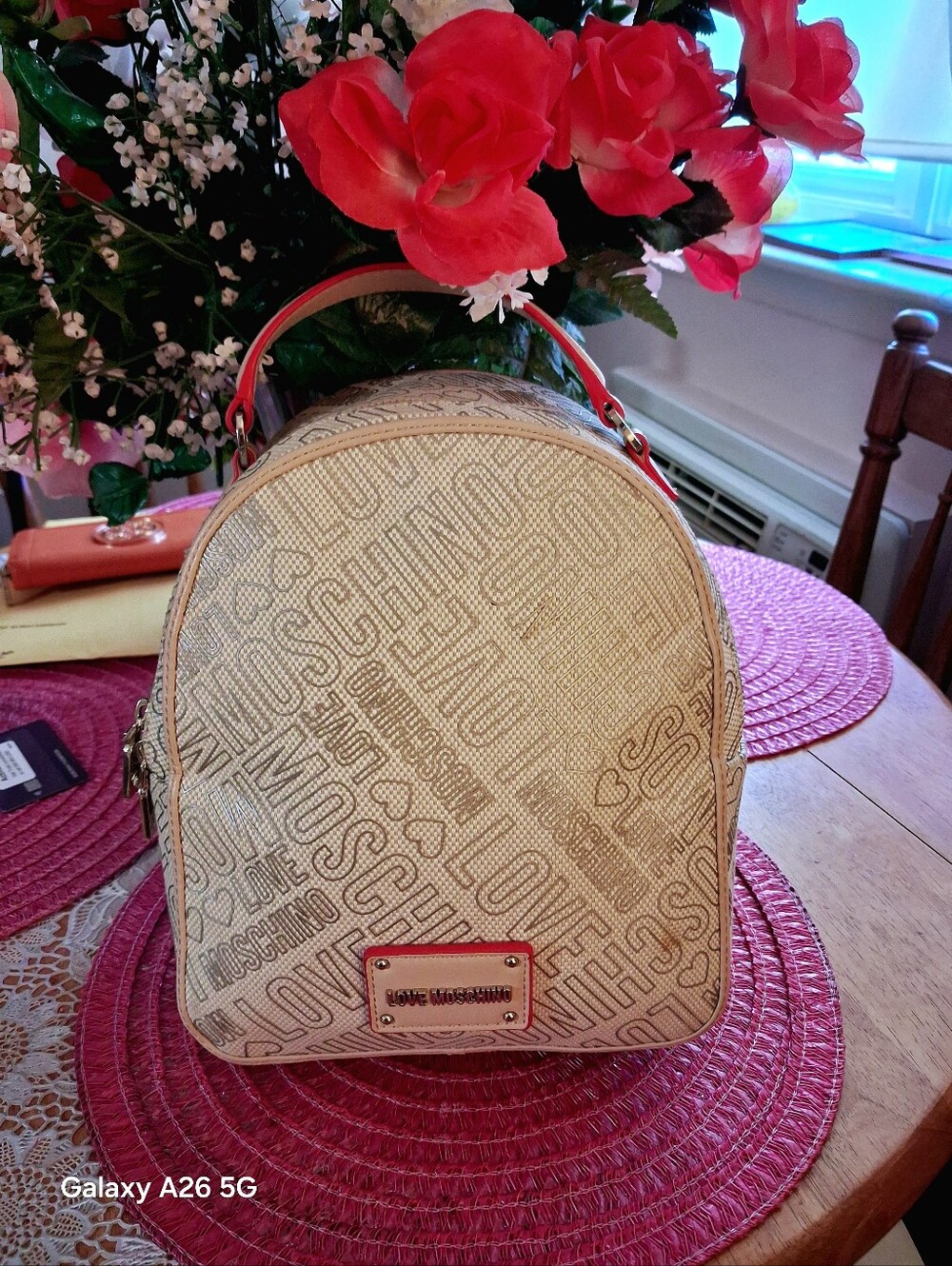 Love Moschino Beige Logo Mini Backpack